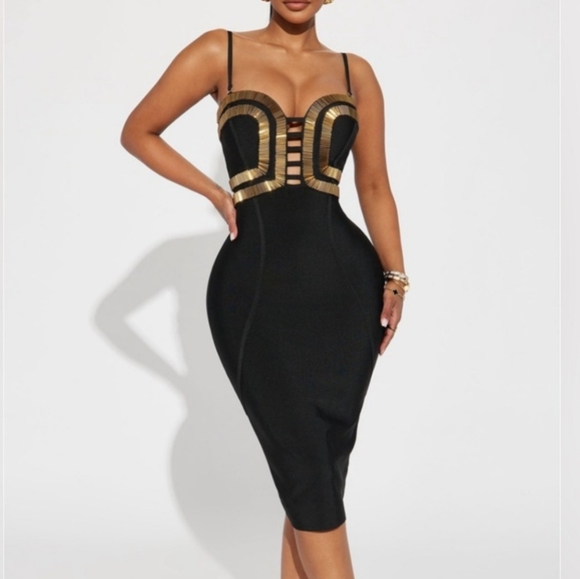 Fashion Nova Dresses & Skirts - Fashion Nova Black Dress with Gold Detailing